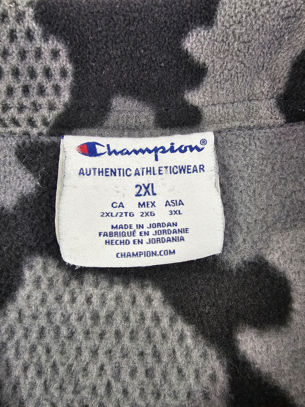 Champion Athleticwear Camo Fleece Jacket Men's 2XL Grey Black Snap Shacket Logo - Picture 5 of 7